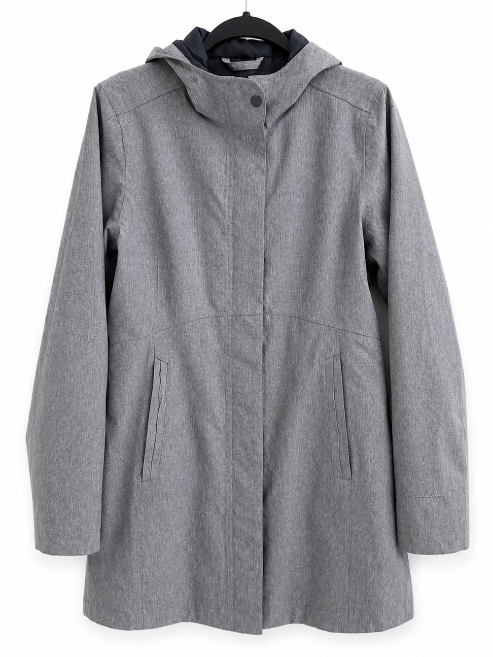 Eddie Bauer WeatherEdge Women’s Hooded Rain Jacket Coat Gray Blue Lightweight S